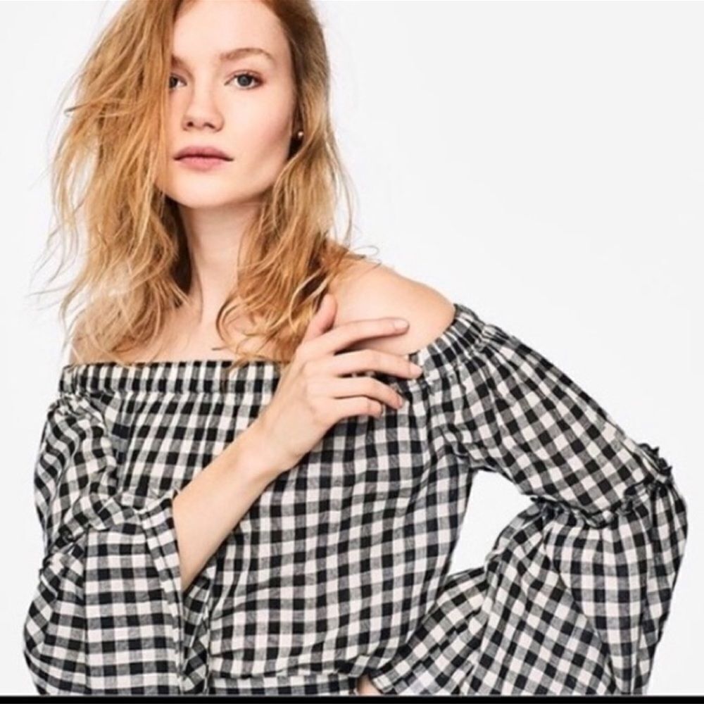 Who What Wear Gingham Off The Shoulder Top